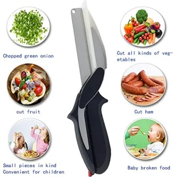Viiwuu Food Cutter Scissors, Kitchen Food Scissors Slicer Smart Cutter Stainless Steel Knife with Built-in Cutting Board for Vegetables Fruits Chopper, Food Scissors, Vegetable Slicer Black