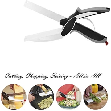Viiwuu Food Cutter Scissors, Kitchen Food Scissors Slicer Smart Cutter Stainless Steel Knife with Built-in Cutting Board for Vegetables Fruits Chopper, Food Scissors, Vegetable Slicer Black