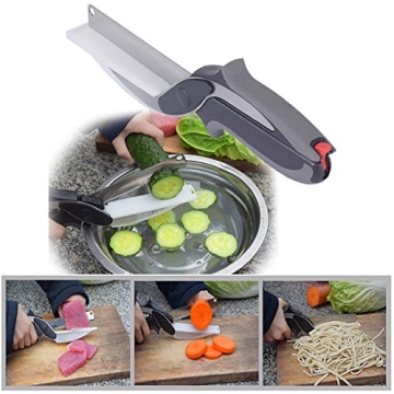 Viiwuu Food Cutter Scissors, Kitchen Food Scissors Slicer Smart Cutter Stainless Steel Knife with Built-in Cutting Board for Vegetables Fruits Chopper, Food Scissors, Vegetable Slicer Black