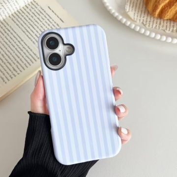 CHEDEMK Compatible with iPhone 17 Case, Cute Fashion Aesthetic Striped Phone Case for Women, Shockproof Soft TPU and Hard PC Protective Phone Cover for iPhone 17 6.3"- White