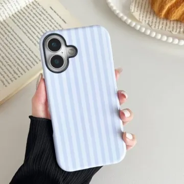 CHEDEMK Compatible with iPhone 17 Case, Cute Fashion Aesthetic Striped Phone Case for Women, Shockproof Soft TPU and Hard PC Protective Phone Cover for iPhone 17 6.3"- White