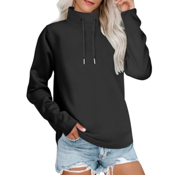 Caracilia Women's Mock Neck Sweatshirts Loose Fit Drawstring Pullover Hoodies Casual Tunic Tops 2024...