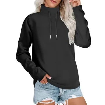 Caracilia Women's Mock Neck Sweatshirts Loose Fit Drawstring Pullover Hoodies Casual Tunic Tops 2024...
