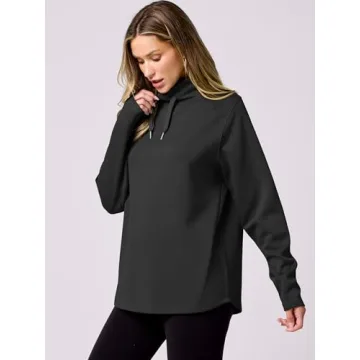 Caracilia Women's Mock Neck Sweatshirts Loose Fit Drawstring Pullover Hoodies Casual Tunic Tops 2024 Trendy Fall Clothes Black Medium