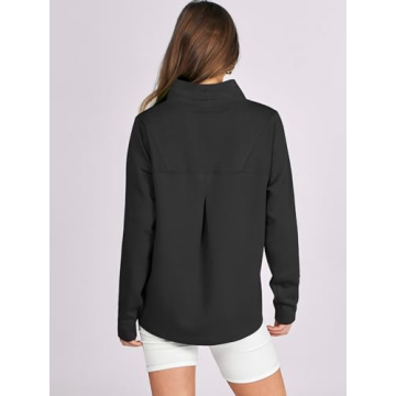 Caracilia Women's Mock Neck Sweatshirts Loose Fit Drawstring Pullover Hoodies Casual Tunic Tops 2024 Trendy Fall Clothes Black Medium