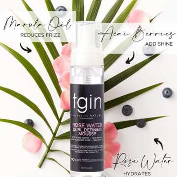 tgin Rose Water Defining Mousse for Curly, Coily and Wavy Hair, Moisturizes and Defines Curls, 8 fl oz