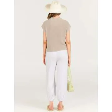 ANRABESS Women's Two Piece Outfits Knit Sweater Vest Crop Top Pants Lounge Matching Tracksuit Sweatsuit Travel Clothes Sets Khaki White X-Large