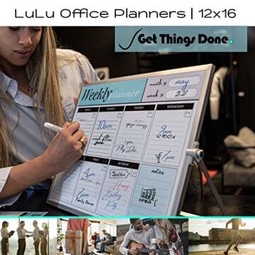 Dry Erase White Board for Desktop & Wall 12"x16" with 2 Magnetic Removable Planners - Weekly & Month...