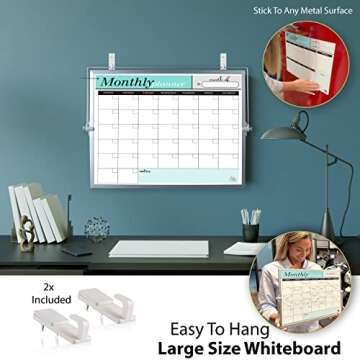 Dry Erase White Board for Desktop & Wall 12"x16" with 2 Magnetic Removable Planners - Weekly & Monthly to Do List Board with Stand, 6 Markers Eraser & Wall Hangers - Portable Double Sided Magnetic