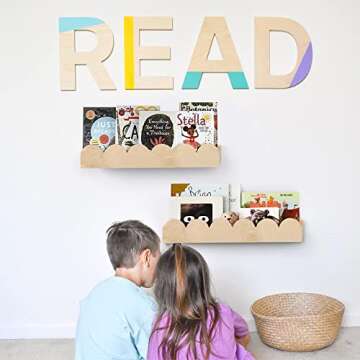 COMAX Nursery Floating Bookshelf Set, 4 Pack, Solid Wood, Wall Mount Bookshelves for Kids Room, Baby Bedroom