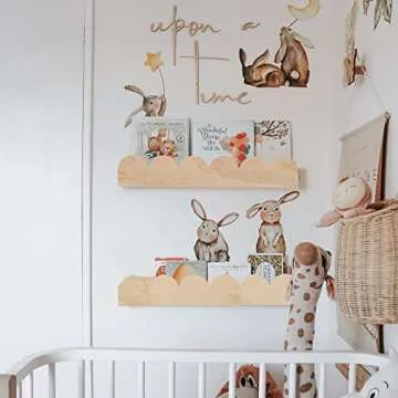 COMAX Nursery Floating Bookshelf Set, 4 Pack, Solid Wood, Wall Mount Bookshelves for Kids Room, Baby Bedroom
