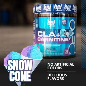 BPI Sports CLA + Carnitine – Conjugated Linoleic Acid – Weight Loss Formula – Metabolism, Performance, Lean Muscle – Caffeine Free – For Men & Women – Snow Cone – 50 servings – 12.34 oz.