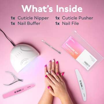 SUNUV 4PCS Cuticle Nippers, Cuticle Pusher with Nail File and Nail Buffer Set, Professional Stainles...