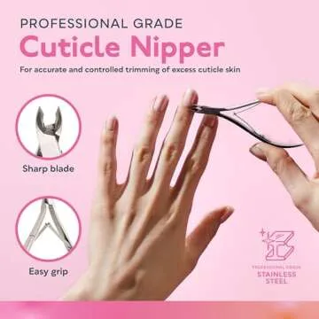 SUNUV 4PCS Cuticle Nippers, Cuticle Pusher with Nail File and Nail Buffer Set, Professional Stainless Steel Durable Pedicure Manicure Nail Care Tools