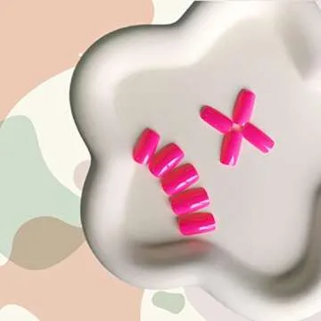 Hot Pink Nails Press ons Neon Pink Press on Nails Medium Square Glue on Nails Medium Length Short Acrylic Nails Glue on Medium Coffin Nails Fake Nails False Nails for Women Solid Color Gel Nails 24Pcs