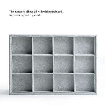 Oirlv Velvet Stackable Jewelry Display Trays 12 Grids Rings Earrings Bracelet Organizer Storage Tray(13.8"x1.29"x9.4")