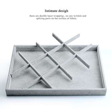 Oirlv Velvet Stackable Jewelry Display Trays 12 Grids Rings Earrings Bracelet Organizer Storage Tray(13.8"x1.29"x9.4")