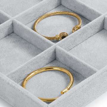 Oirlv Velvet Stackable Jewelry Display Trays 12 Grids Rings Earrings Bracelet Organizer Storage Tray(13.8"x1.29"x9.4")