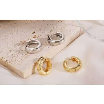 CONRAN KREMIX Small Thick Gold Chunky Hoop Earrings Diamond Lightweight Hoops For Women