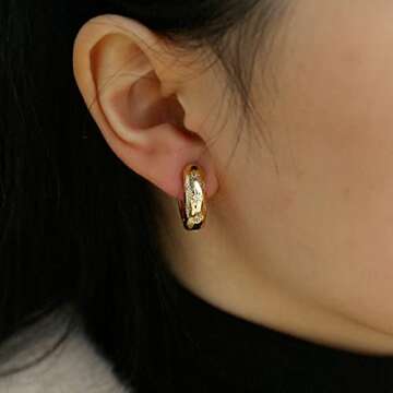 CONRAN KREMIX Small Thick Gold Chunky Hoop Earrings Diamond Lightweight Hoops For Women