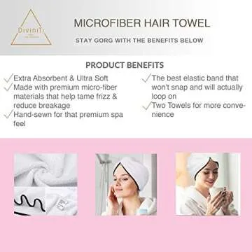 Microfiber Hair Towel Wrap Turban - Quick Dry Head Wraps Women Towel Hair Wrap Travel Towel Twist Hat Magic Drying Shower Wrap Absorbent Turbans Wrap for Sleeping Accessories - Double Hair Towel