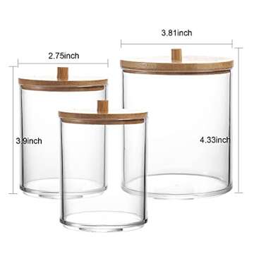 DoMiDoLa 3 Pack Acrylic Qtip Holder Dispenser for Cotton Ball Pad Round Swab Holder,Clear Plastic Apothecary Jars for Bathroom Canister Accessories Storage Organizer and Vanity Makeup Organizer