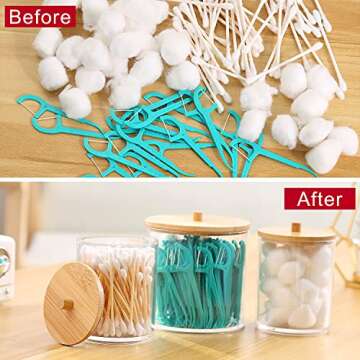 DoMiDoLa 3 Pack Acrylic Qtip Holder Dispenser for Cotton Ball Pad Round Swab Holder,Clear Plastic Apothecary Jars for Bathroom Canister Accessories Storage Organizer and Vanity Makeup Organizer