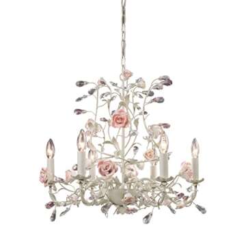 Elk Home Heritage 6-Light Chandelier - in Cream Finish, with Metal with Porcelain Roses and Clear Cr...