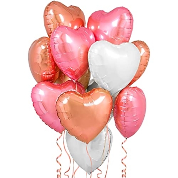 KatchOn, Rose Gold, White Pink Heart Balloons Foil - 18 Inch, Pack of 12 | Heart Shaped Balloons, Va...