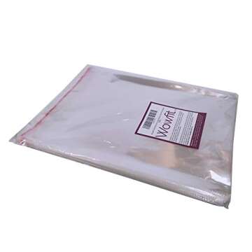 Wowfit 100 Count 10x13 inches Clear Cellophane Plastic Bags, Resealable Self-Sealing Cello Bags Great for Clothes, Shirts, Pants, Foods, Flyers, More (10 x 13 with Reinforced Sides)