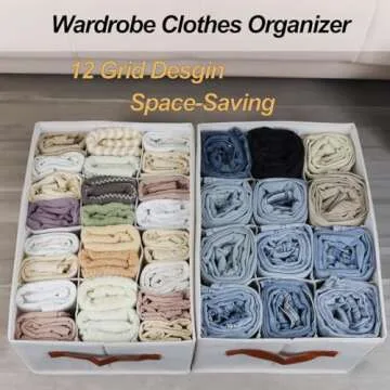 2 Pcs Closet Organizers and Storage Bins for Clothing, 12 Cell Closet Clothes Organizer for Leggings Yoga Pants T-shirts Thin Jeans Clothes, Clothing Storage Bin Container with Sturdy Handles