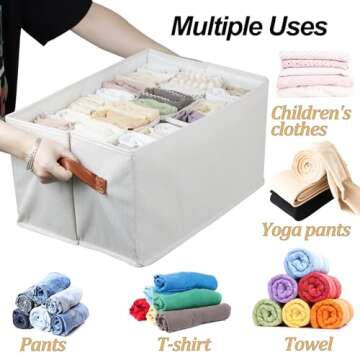 2 Pcs Closet Organizers and Storage Bins for Clothing, 12 Cell Closet Clothes Organizer for Leggings Yoga Pants T-shirts Thin Jeans Clothes, Clothing Storage Bin Container with Sturdy Handles