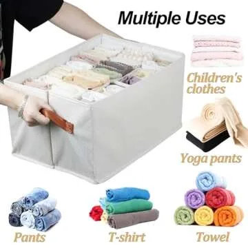 2 Pcs Closet Organizers and Storage Bins for Clothing, 12 Cell Closet Clothes Organizer for Leggings Yoga Pants T-shirts Thin Jeans Clothes, Clothing Storage Bin Container with Sturdy Handles