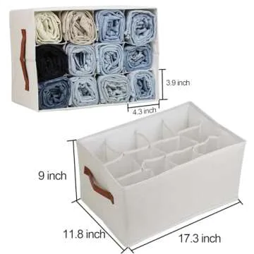 2 Pcs Closet Organizers and Storage Bins for Clothing, 12 Cell Closet Clothes Organizer for Leggings Yoga Pants T-shirts Thin Jeans Clothes, Clothing Storage Bin Container with Sturdy Handles