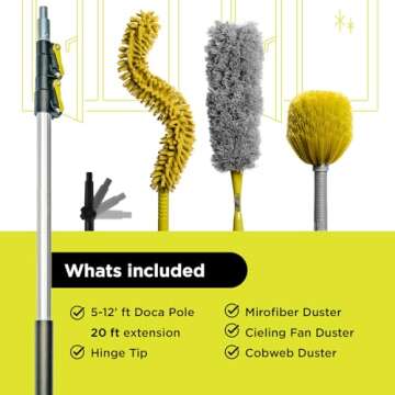 DOCA Duster Kit, Duster with Extension Pole 5-12 Ft (18+ Ft Reach), Dusters for Cleaning - Includes ...