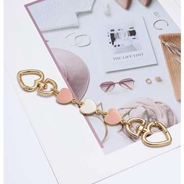 Anbys 2PC Pink Purse Extender Chain Gold Heart Bag Extender Chain Purse Strap Extender Replacement B...