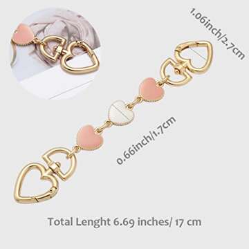 Anbys 2PC Pink Purse Extender Chain Gold Heart Bag Extender Chain Purse Strap Extender Replacement Bag Chain Charms