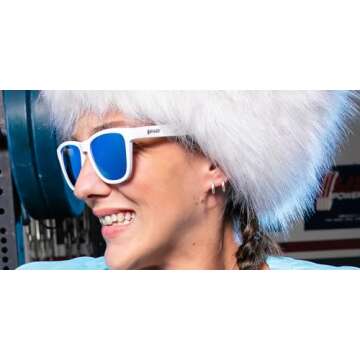 goodr Iced By Yetis Polarized Sunglasses for Men & Women, White Solid Frame with Blue Reflective Lens, UV400 Protection, No Slip