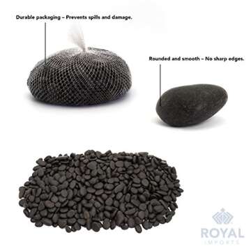 Royal Imports 5LBS River Rocks Decorative Ornamental Pebbles, Garden Landscaping Stones, Natural Gravel Filler for Plants, Vases, Succulents, Home Decor, Arts, Crafting, Animal Habitat - Medium Black