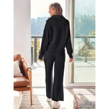 AUTOMET Womens 2 Piece Outfits Long Sleeve Sweatsuits Matching Sets Half Zip Sweatshirts with Wide Leg Sweatpants Black M