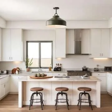 Generic Flexillum Living Room Flush Mount 16, Sleek Design, Angular Details, Hardwired, Dimmer Switch Compatible, Ceiling Lamps for Living Room, 16"" Dia x 13.5"" H (Black Pole-Olive)