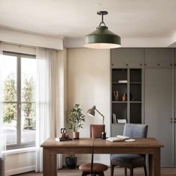 Generic Flexillum Living Room Flush Mount 16, Sleek Design, Angular Details, Hardwired, Dimmer Switch Compatible, Ceiling Lamps for Living Room, 16"" Dia x 13.5"" H (Black Pole-Olive)