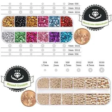 Two Packs of Flatback Rhinestones 4520 Pcs Colorful Nail Art Rhinestones Flatback Crystal Colorful+Champagne Rhinestone with Picker Pencil and Tweezer For Nail Art and Decoration