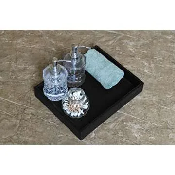 HofferRuffer Faux Leather Vanity Tray, Elegant Desktop Storage Organizer, Decorative Catchall Perfume Tray, Bathroom Valet Tray, Nightstand or Dresser Organizer, Black, 10.2 x 8.4 x 1.8 inches