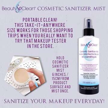 Beautysoclean Cosmetic Sanitizer Mist - (8.0 oz.) Makeup Sanitizing Spray for Powder-based Makeup Palettes & Pressed Cream Foundations, Bronzers, Concealers, Blushes, Eyeshadows.