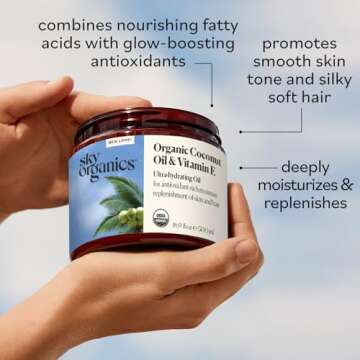 Sky Organics - Organic Coconut Oil & Vitamin E, 16.9 fl oz - Skin & Hair Ultra-Hydrating Oil - Fatty Acids & Antioxidants - Natural, Vegan & Cruelty Free - Skin Care & Hair Care w Ebook
