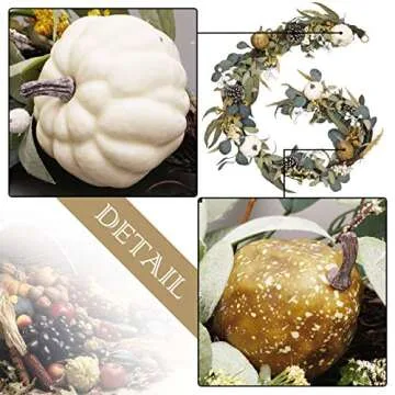 Valery Madelyn 6 feet Fall Garland, Hanging Artificial Eucalyptus Garland with White Pumpkin Pinecone Berries Leaves, Autumn Garland Thanksgiving Decor for Mantle Outdoor Home Party Fireplace Door