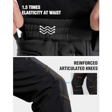 FREE SOLDIER Men's Fleece Lined Outdoor Cargo Hiking Pants Water Repellent Softshell Snow Ski Pants with Zipper Pockets (Black 36W x 32L)