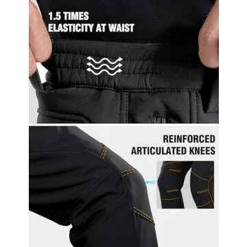 FREE SOLDIER Men's Fleece Lined Outdoor Cargo Hiking Pants Water Repellent Softshell Snow Ski Pants with Zipper Pockets (Black 36W x 32L)
