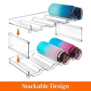 Lifewit Stackable Water Bottle Organizer for Cabinet, Water Bottle Holder, Kitchen Pantry Organization and Storage, Plastic Fridge Wine Racks, Tumbler Travel Mug Cup Holder, 3Pack, Hold 10 Bottles